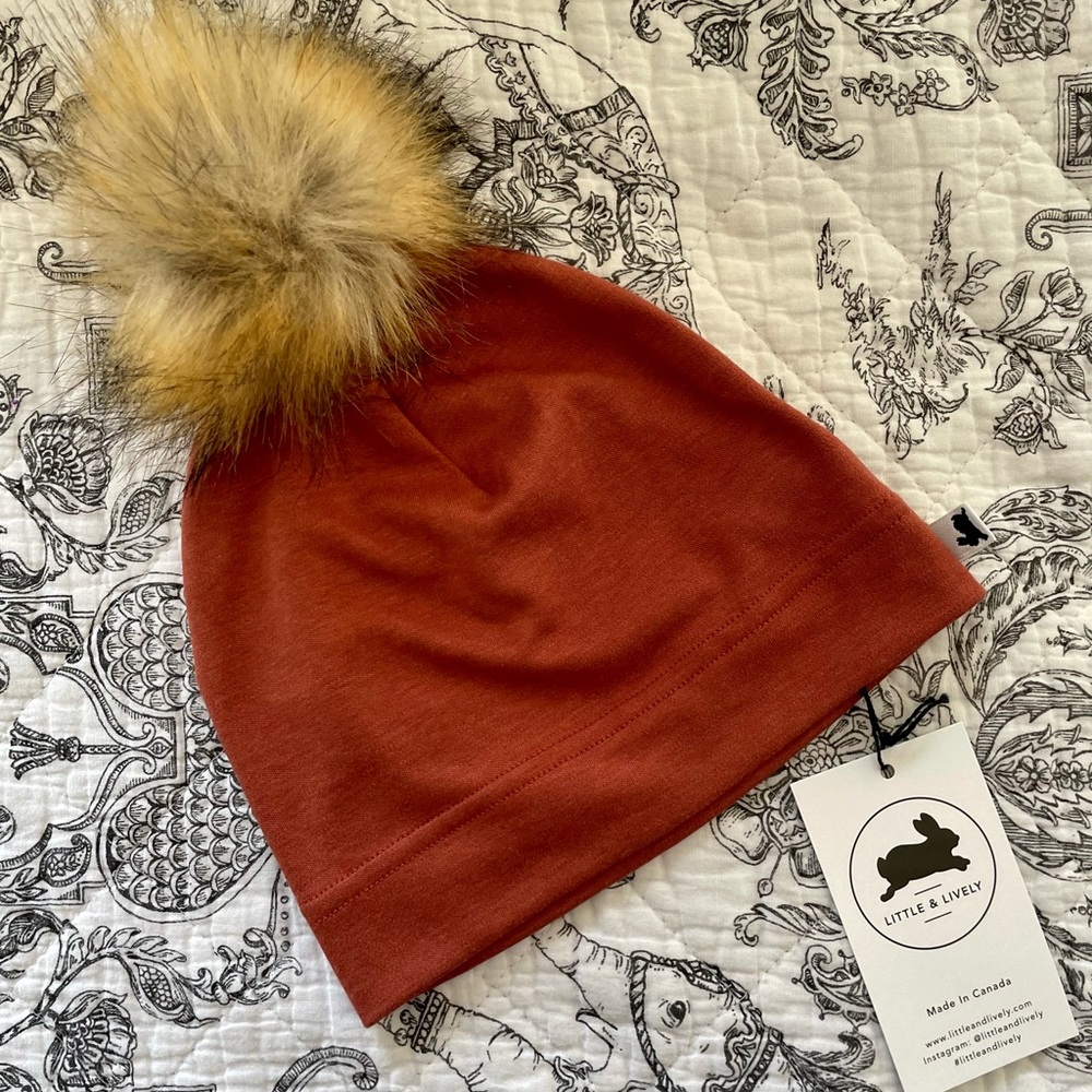 💢SOLD💢Little and Lively Pom Pom Beanie in brick - Picture 2 of 3